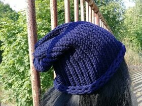 Nová pletená spadlá čepice 2v1 (tmavě modrá)