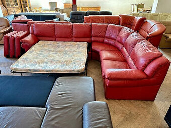 356 Kožená rozkládací rohová sedací souprava sedačka