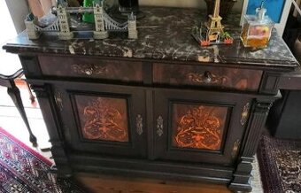 MOŽNÁ SLEVAStarožitná komoda s mramorem a intarzií