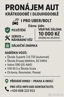Pronájem auta – vhodné i pro Uber , Bolt , Dáme jídlo