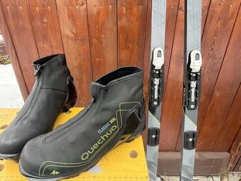 1x použité běžky(protiskluz) s vázáním + boty Quechua, kotní