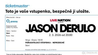 Prodám lístky – Jason Derulo, O2 arena Praha (pondělí)