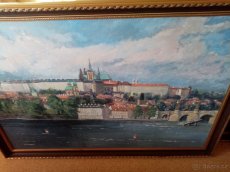 Prodám 3 staré obrazy Praha -oleje plátno, signované Dovrtěl - 1