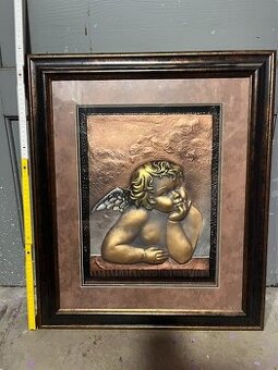 3D Obraz: Zamyšlený bronzový anděl 56x66 cm