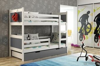 NOVÁ Patrová postel palanda bílá borovice MASIV + 2x MATRACE