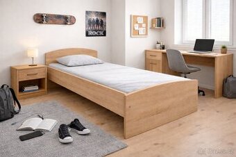 Postel 90x200 včetně matrace a roštu. Dub sonoma