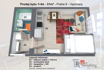 Pronájem, byty/1+kk, 31 m2, Novovysočanská 697/44, Vysočany,