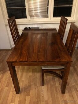 Masivní stůl, 4 židle TEAK