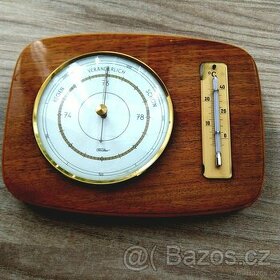 Dřevěný barometr + teploměr Vintage