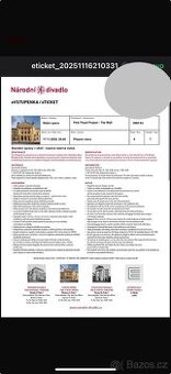 Prodám 1x Lístek na Státní operu Pink Floyd Project - The Wa