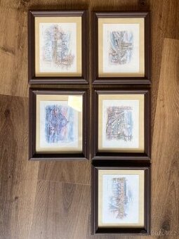 Sada 5 obrázků Francie pastel dřevěný rám