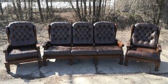 Kožená sedací souprava 3+1+1 s masivním dubov.dřevem