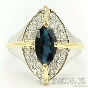 LUXUSNÍ PLATINOVÝ DIAMANTOVÝ PRSTEN SE SAFÍRY