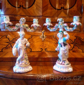 Pár porcelán. figurálních svícnů, staré Plavno 19.století. - 1