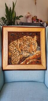 Jantarový obraz s motivem leoparda-ruční práce - 1