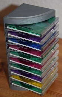 MD minidisk box/stojan na 10x MD minidisc, orig.SONY + media