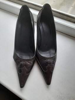 Lodičky kožené  tmavé hnéde č.37 italky
