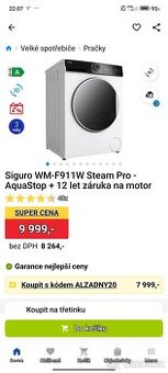 Automatická pračka s parní funkcí- zánovní záruka do 1/2027