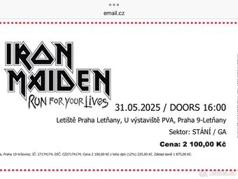 Vstupenky Iron Maiden