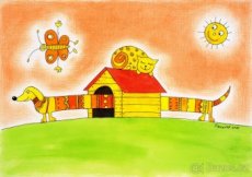 Nabízím veselý obrázek pro děti - Jezevčice malovaný obraz