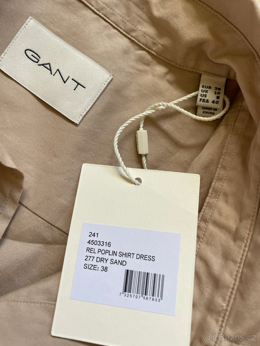 Béžové bavlněné košilové dlouhé šaty Gant, vel. 38/40 - 2