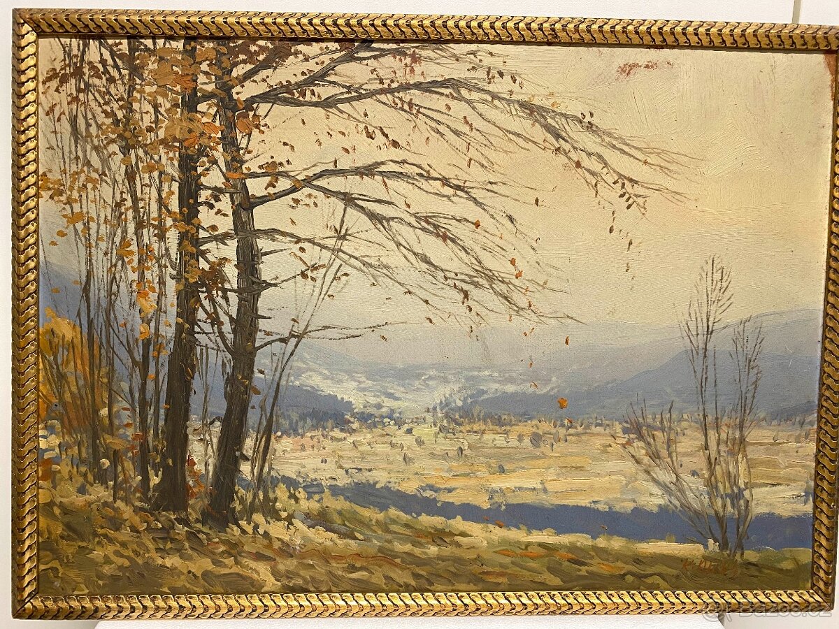 Obraz pohled do údolí - olejomalba autor: K. Oliva - 2