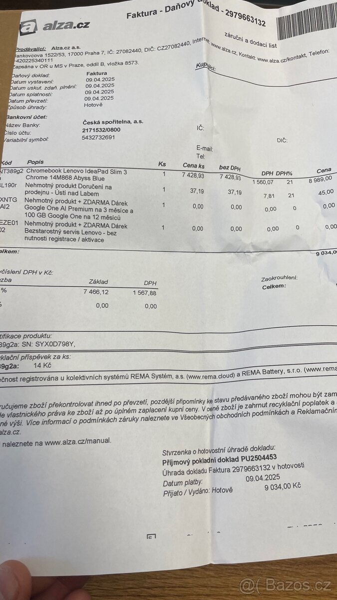 Zánovní Notebook Lenovo ideapad slim 3, záruka - 2