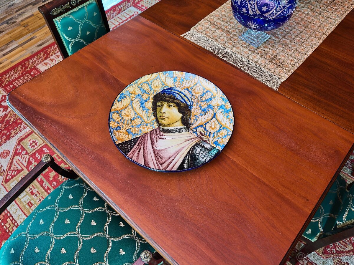 Obří italský talíř s portrétem podle Botticelliho 52 cm - 2