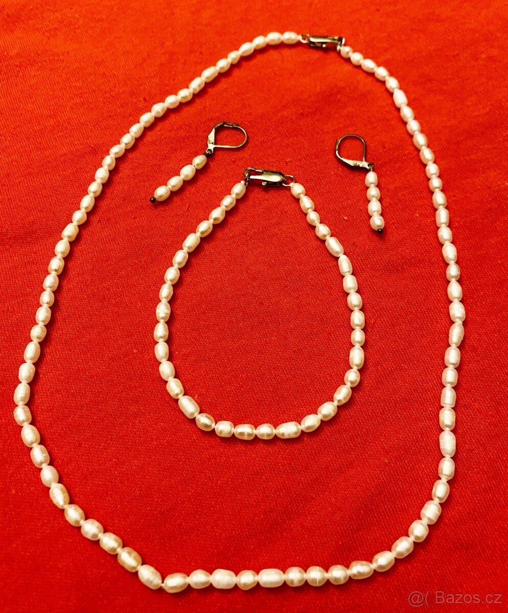 Náhrdelník, náramek, náušnice - pravé perly 4-5 mm - 2