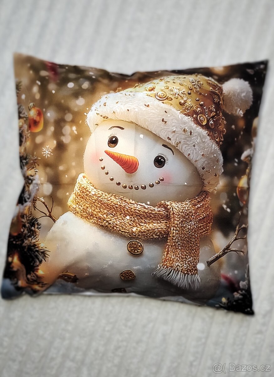 Vánoční látkový povlak na polštář "Sněhulák" 45x45 cm - 2