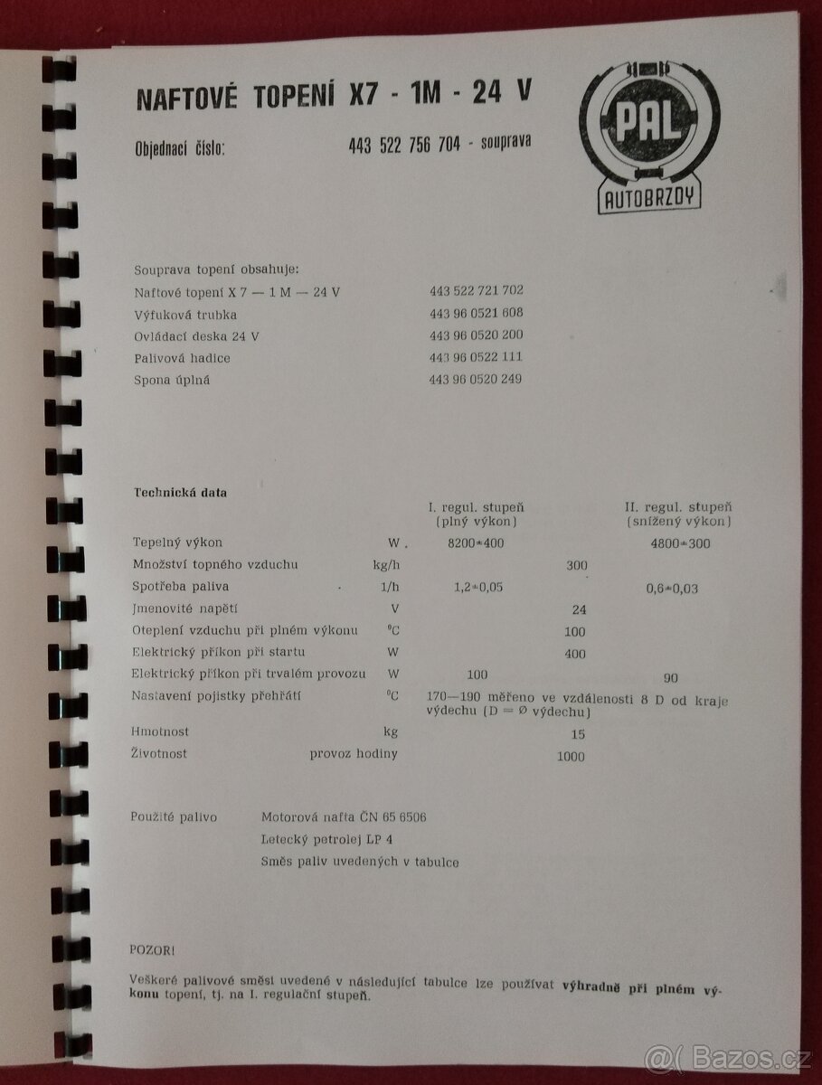 TATRA, LIAZ, KAROSA - PŘÍRUČKA NAFTOVÉ TOPENÍ X7-1M-24V - 2