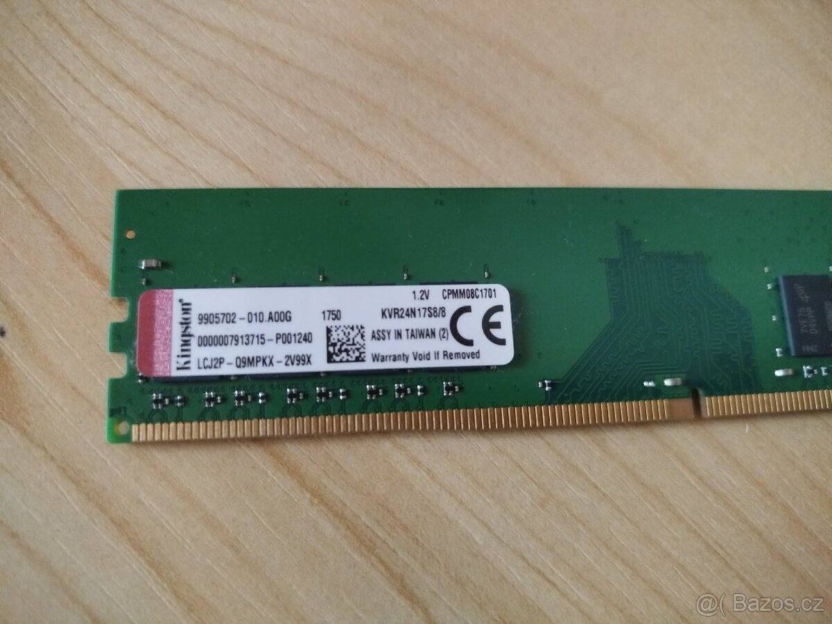 paměť RAM DDR 4 8GB Kingston 8GB (1x8GB) 2400MHz KVR24N17S8/ - 2