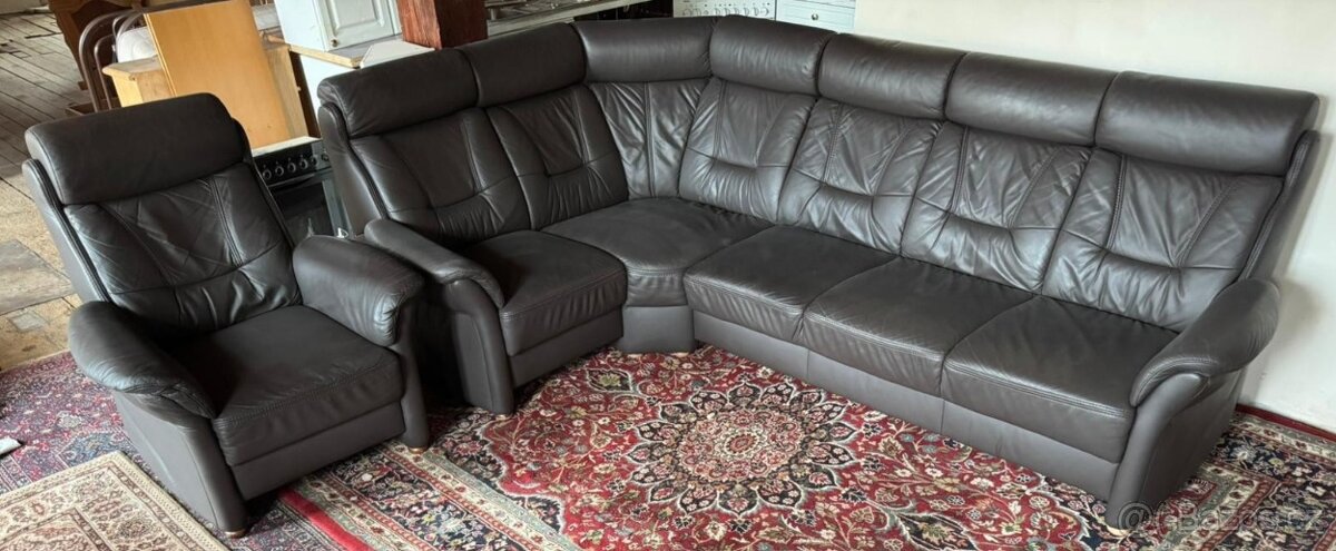 Rohová kožená sedačka s křeslem,5444 - 2