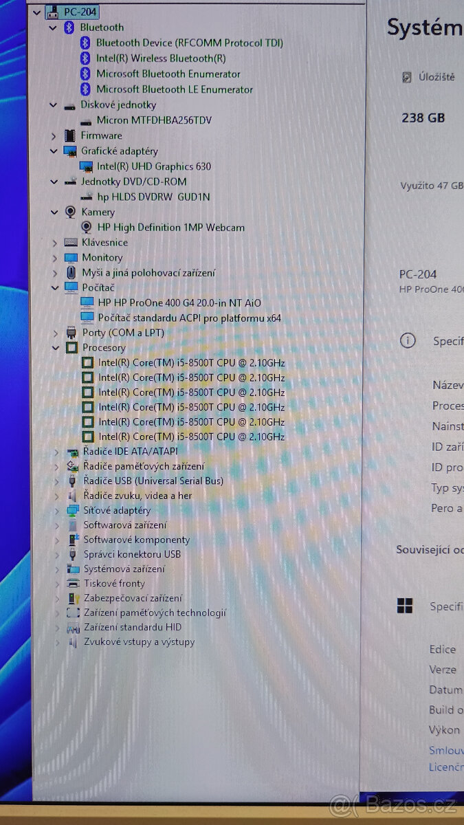 PC#204 sestava HP ProOne 400G4, Core i5, 16GB, 256GB/M2, W11 - 2