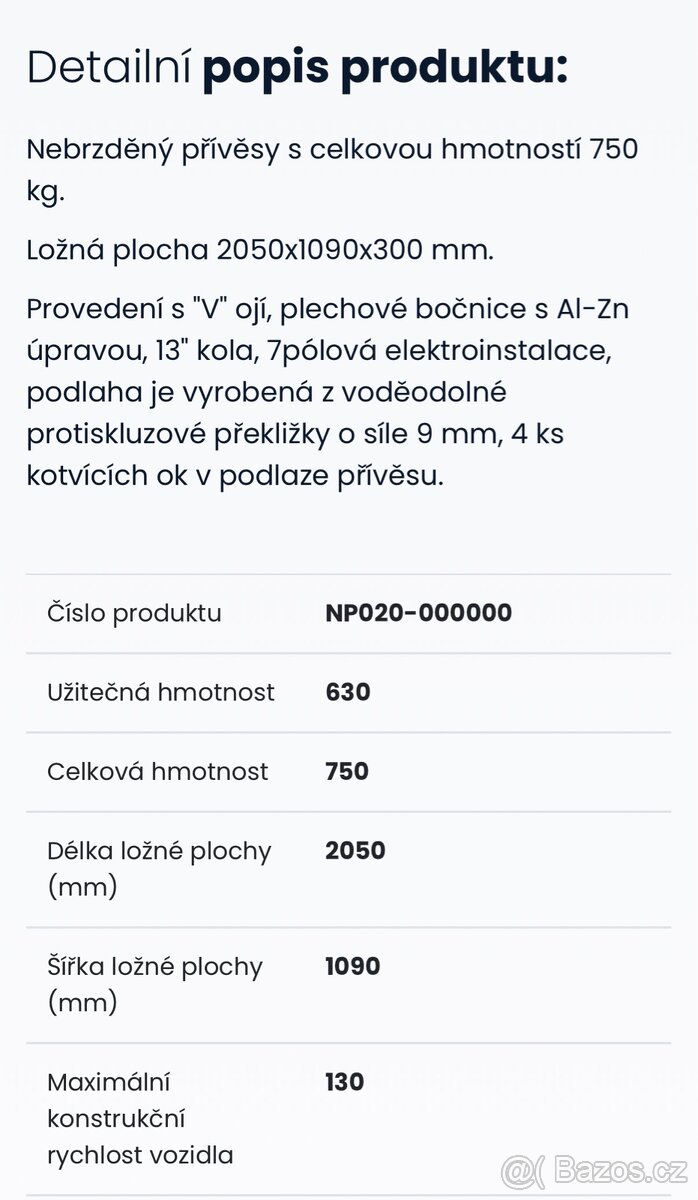 Prodám přívěsný vozík Agados, - 2