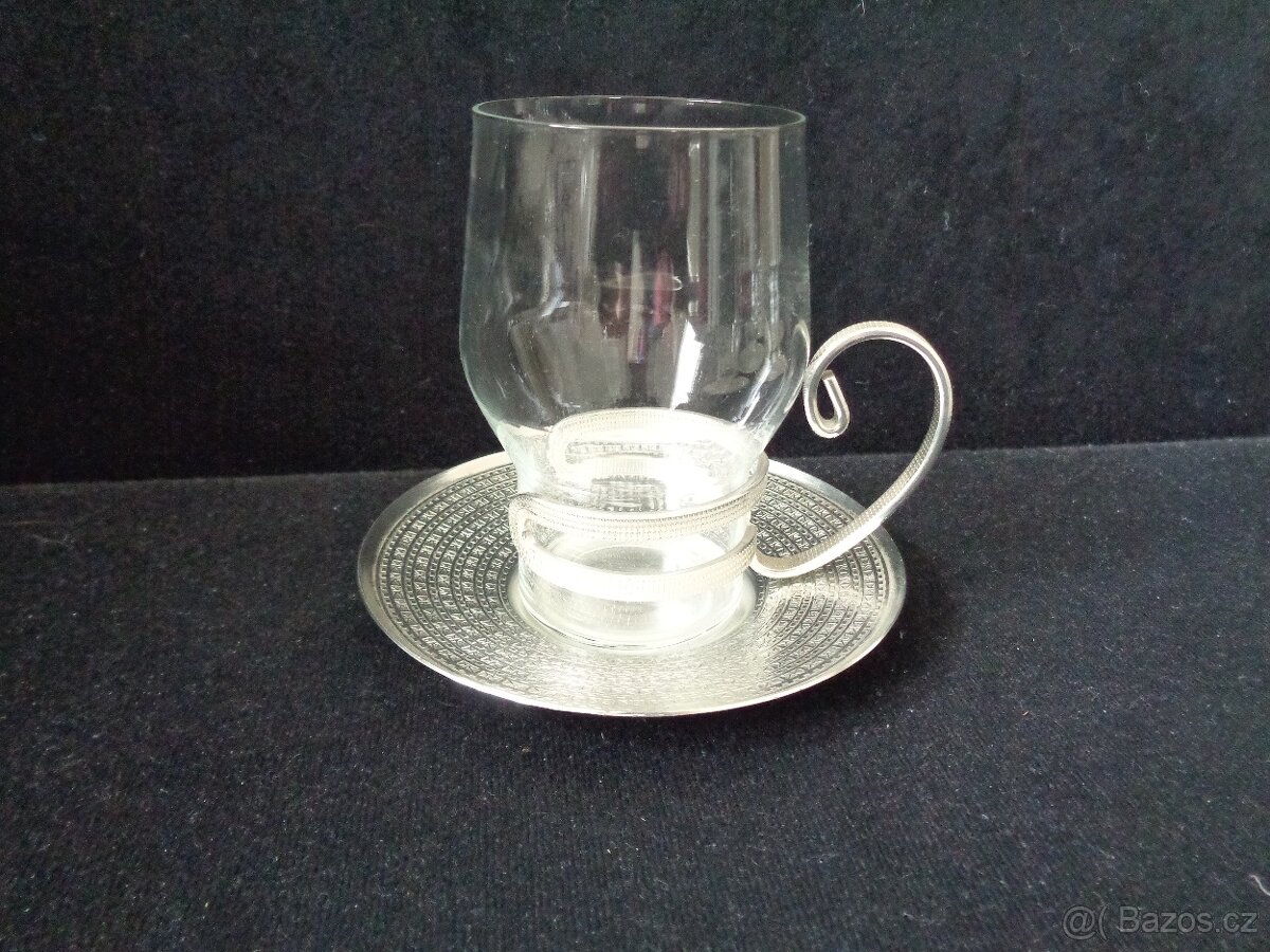 Skleněné hrníčky s podšálky - retro - 6 ks - 2