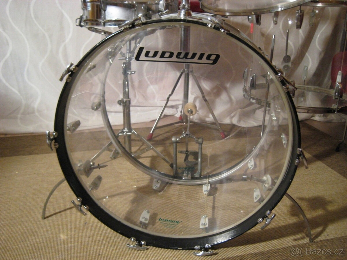 Bicí sada Ludwig Clear Vistalite, 1. série z roku 1972 s mal - 2