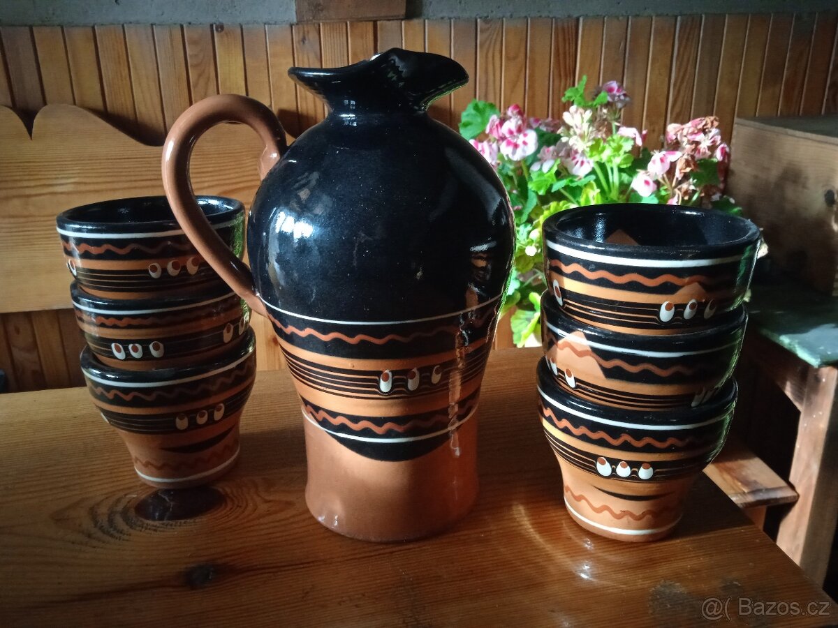 Keramický set láhev na víno s kalíšky - 2