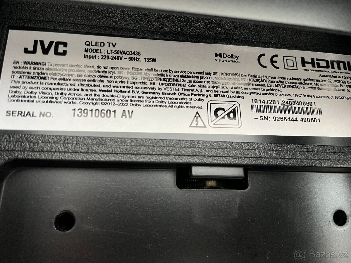 Televize zn. JVC model LT-50VAQ3435 serial no 13910601 AV - 2