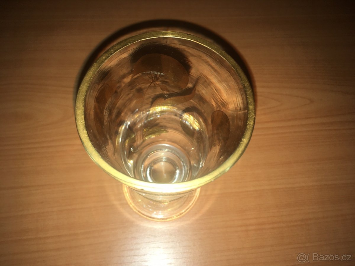 Skleněná starožitná sklenice grogovka ručně malovaná zlacená - 2