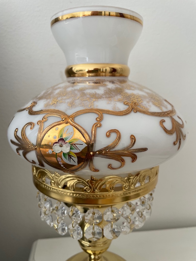 Stolní lampa, ručně malovaná s křišťálovými ověsy - 2