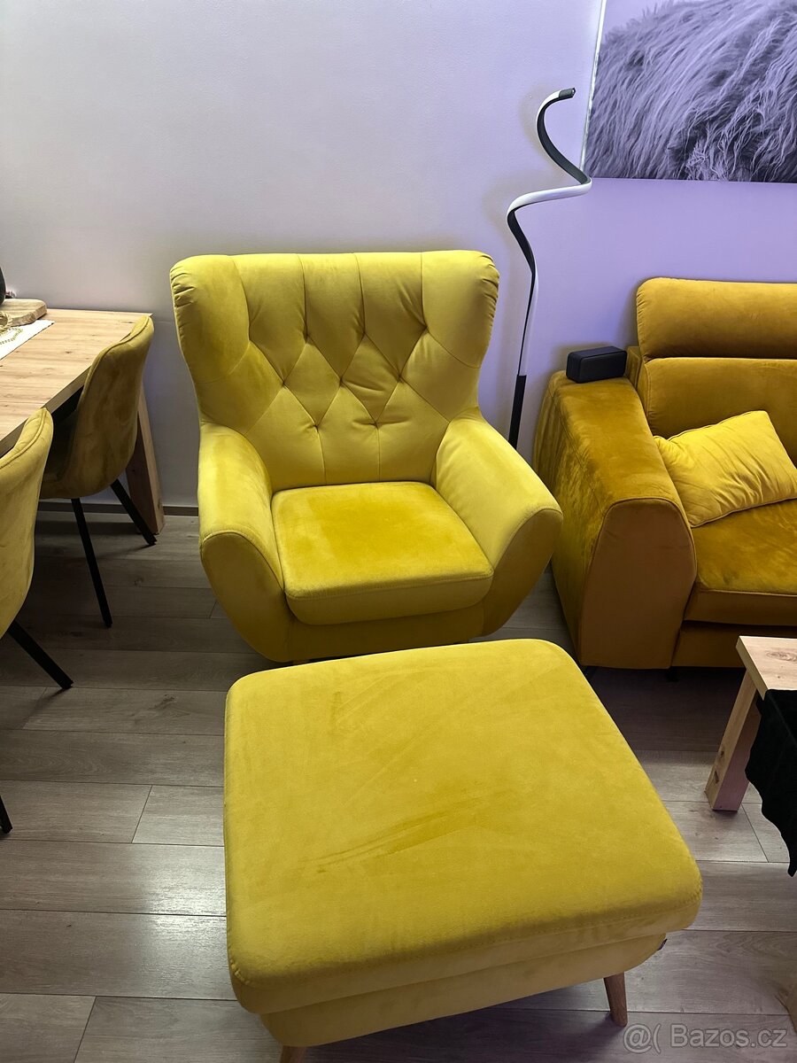 Křeslo s taburetem Voss Žluté - 2