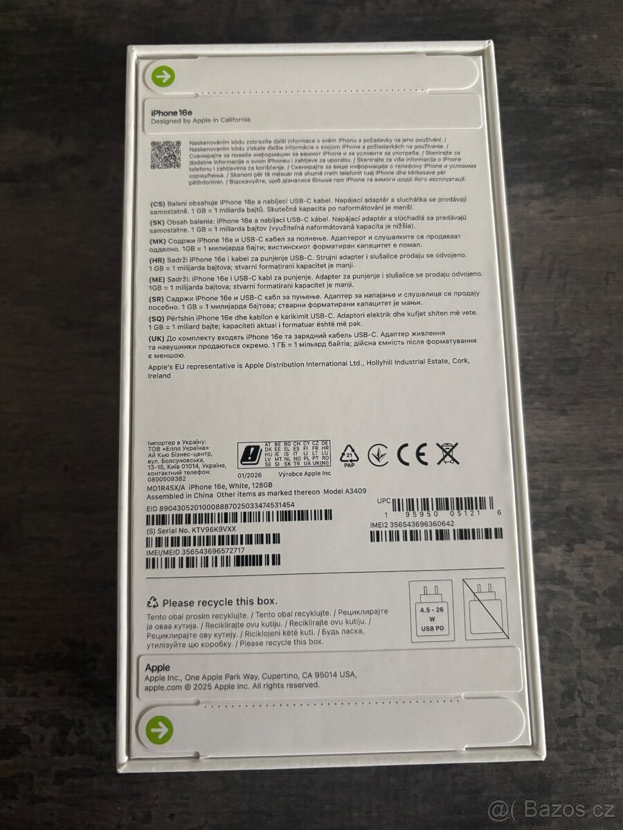 iPhone 16e, White, 128GB - 2