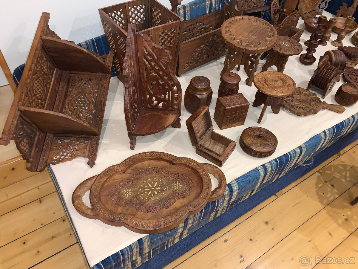 Indické dřevo dekorace 39ks_1980 - 1985 zachovalý stav - 2