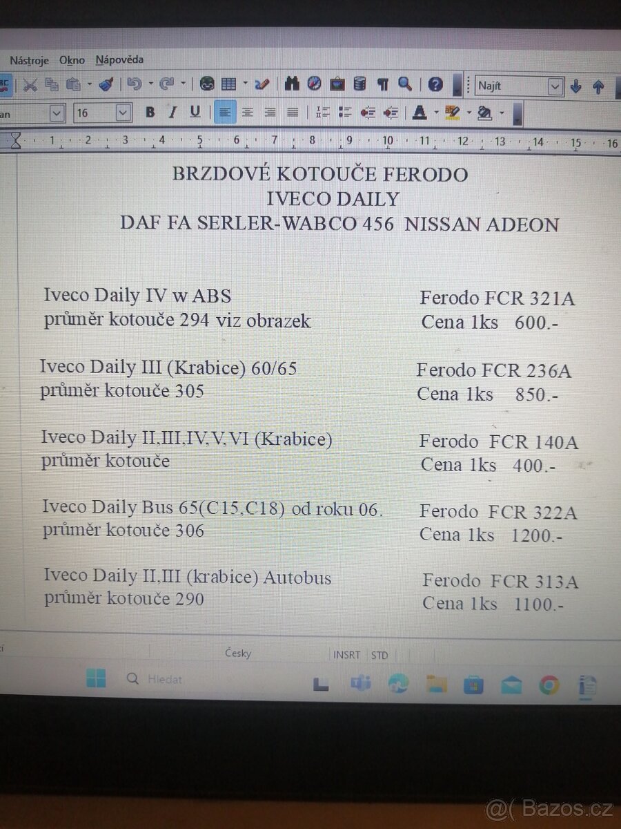 Iveco brzdové kotouče a desky Ferodo - 2