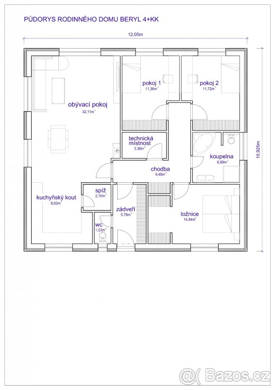 Zděný rodinný dům BERYL 4+KK s tepelným čerpadlem, 108 m2 - 2