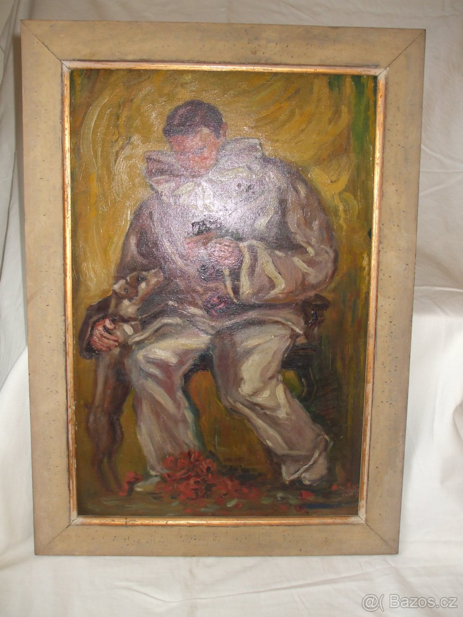 Pierot obraz olej na kartonu,rám,30.l 20.st - 2