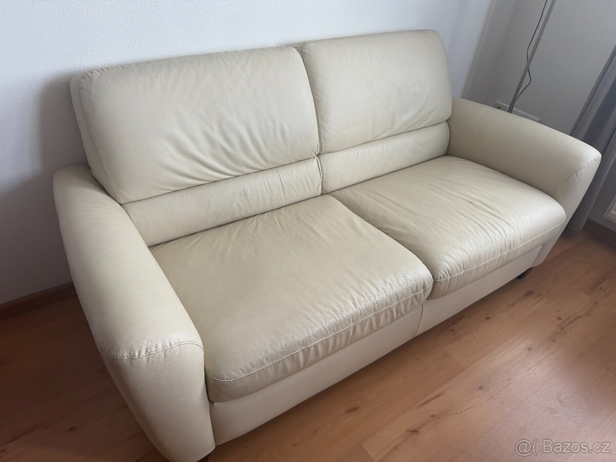 sedačka bílá kožená rozkládací - 2