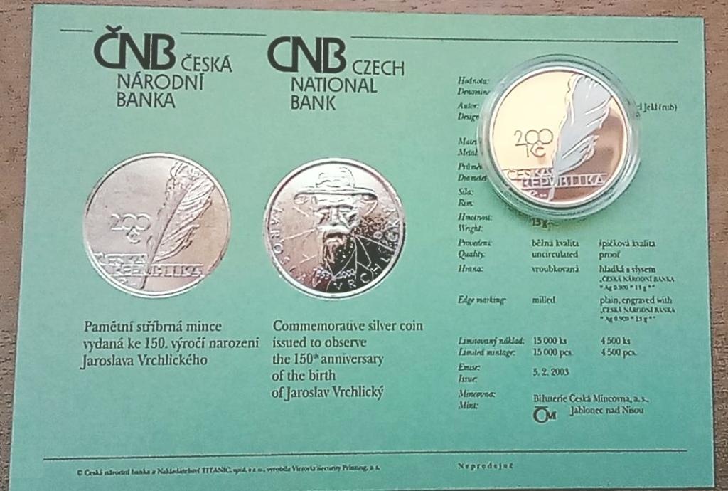 200 Kč - 2003 Jaroslav Vrchlický - Proof - 2