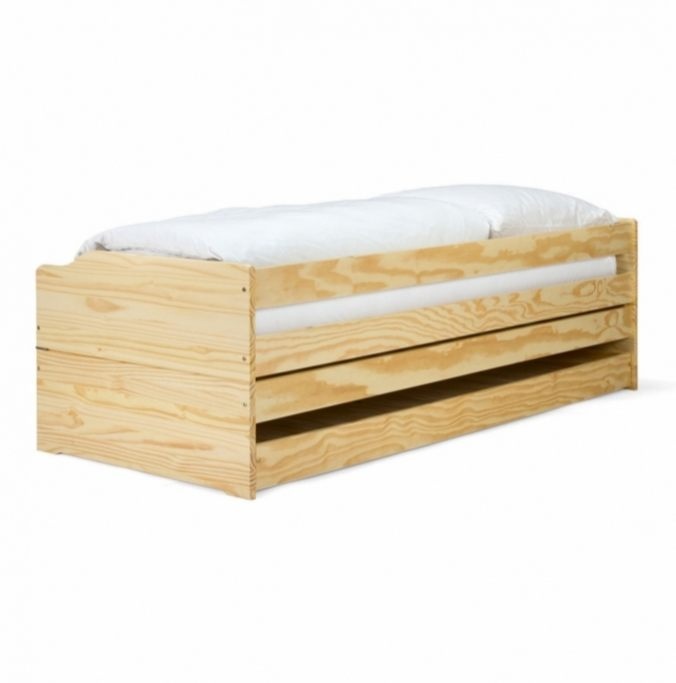 Postel, rozkládací dřevěná postel na tři lůžka - 2